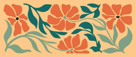 abstrakt botanisk konst bakgrund vektor. naturlig hand dragen mönster design med löv gren, blomma. enkel samtida stil illustrerade design för tyg, skriva ut, omslag, baner, tapet. vektor