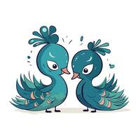 Vektor Illustration von ein Paar von Blau Vögel im Liebe auf Weiß Hintergrund.