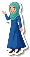 muslimsk kvinna tecknad karaktär klistermärke på vit bakgrund vektor