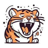 tecknad serie tiger med öppen mun. vektor illustration isolerat på vit bakgrund.