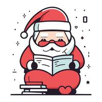 Santa claus lesen ein Buch. Vektor Illustration im eben Linie Stil.