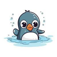 söt pingvin simning i de vatten. vektor tecknad serie illustration.