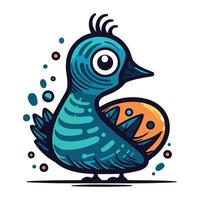 illustration av en söt blå fågel med ett ägg i dess näbb vektor
