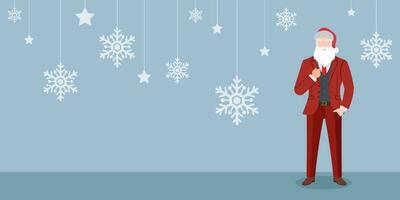 Clever Santa claus Charakter im rot Anzug, Weihnachten Blau Hintergrund, zum Weihnachten Karten, Banner, Stichworte und Etiketten. fröhlich Weihnachten und glücklich Neu Jahr , Vektor Illustration.