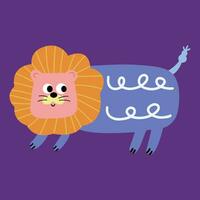 komisch kreativ Hand gezeichnet Kinder- Illustration von süß Löwe vektor