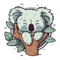 söt tecknad serie koala med eukalyptus gren. vektor illustration.