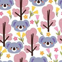 sömlös mönster tecknad serie koala med blomma och växt. söt djur- mönster för gåva slå in papper vektor