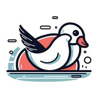 Ente im Rettungsring. Vektor Illustration im dünn Linie Stil.