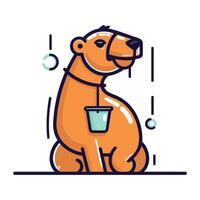 süß Karikatur Bär Trinken Wasser. Vektor Illustration im dünn Linie Stil.