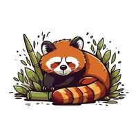 süß rot Panda Schlafen im Bambus Wald. Vektor Illustration.