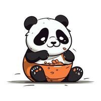 süß Karikatur Panda Essen von ein Schüssel. Vektor Illustration.