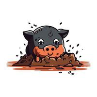 süß Schwein im das Dreck. Vektor Illustration isoliert auf Weiß Hintergrund.