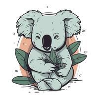 süß Koala mit Eukalyptus Blätter. Vektor Illustration.