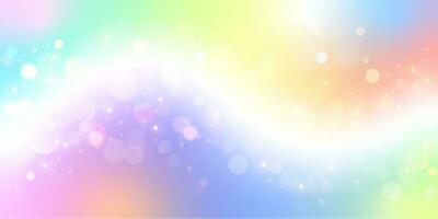Regenbogen wellig Einhorn Hintergrund. Pastell- Farbe Himmel mit funkeln und Bokeh. kawaii Gradient Muster. Sanft Fee Universum. Vektor