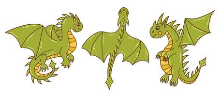 grupp av grön flygande drakar. vektor djur-