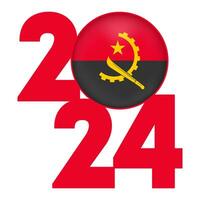 glücklich Neu Jahr 2024 Banner mit Angola Flagge innen. Vektor Illustration.