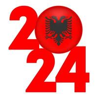 glücklich Neu Jahr 2024 Banner mit Albanien Flagge innen. Vektor Illustration.