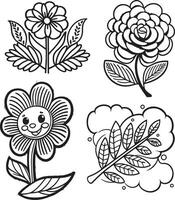 svart och vit blommor, skiss, ClipArt. vektor