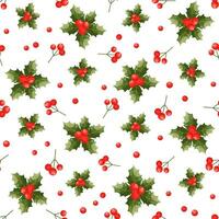 Neu Jahre Symbole. elegant nahtlos Muster mit Winter Blumen und Pflanzen mit Beeren Blätter, rot Beeren, auf ein Weiß Hintergrund. gut zum Stoff, Hintergrund, Verpackung, Textil, Netz Design. vektor