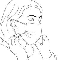 Malvorlagen - Illustration von Menschen mit Maske, flacher Vektor