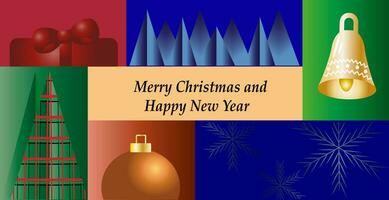 glad jul och ny år masaik vektor bakgrund mall vykort glad jul hälsning träd bollar snö gåva
