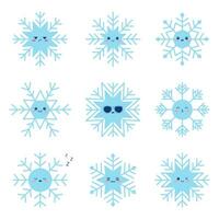 söt snöflinga karaktär uppsättning med rolig ansikte. vinter- tecknad serie vektor illustration