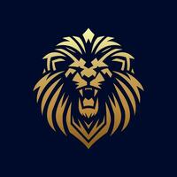 guld lejon huvud logotyp design, vektor lejon ansikte