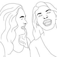 Malvorlagen zwei Mädchen lachen oder lächeln, Mädchen glücklicher Moment, vektor