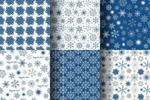 einstellen von nahtlos Muster mit Schneeflocken. Neu Jahr und Weihnachten endlos Hintergrund. Winter Textur zum Verpackung Papier, Stoff, Hintergrund vektor