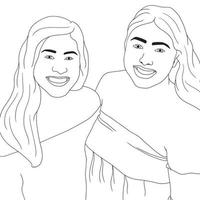 Malvorlagen zwei Mädchen mit glücklichen Ausdrücken vektor