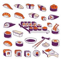 sushi olika sorter och typer, maki och sashimi vektor