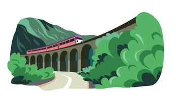 Tourismus und Reisen durch Zug, Berge Tunnel vektor