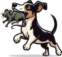 Patterdale Terrier Hund mit ein gefangen Ratte im es ist Mund Vektor Illustration, Jagd Hund Tragen ein Ratte im es ist Mund Lager Vektor Bild