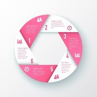 Rosa Infografik Kreis mit sechs Schritte auf es vektor