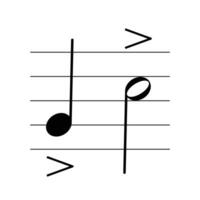 Akzent Symbol auf Mitarbeiter eben Vektor isoliert auf Weiß Hintergrund. Artikulation markiert. Musical Symbol. Musical Notation. Speicherkarte zum Lernen Musik.