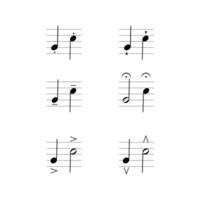 artikulation märken symbol uppsättning på personal platt vektor isolerat på vit bakgrund. musikalisk symbol. musikalisk notation. Flash-kort för inlärning musik