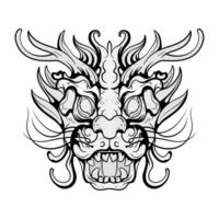 schwarz und Weiß Monster- Drachen Kopf Fantasie Illustration Färbung Seiten Zeichnung Linie vektor