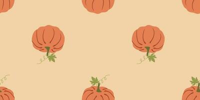 pumpa sömlös mönster. hand teckning orange pumpor på grädde Färg bakgrund. vektor platt stil illustration. mall för textil, tyg, kök dekoration. tacksägelse dag och halloween