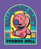 Halloween Party mit Voodoo Puppe. gespenstisch Grusel Karikatur auf Kunst Deko Illustration Stil. vektor