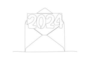 kontinuierlich einer Linie Zeichnung 2024 glücklich Neu Jahr Logo Text Design. Gekritzel Vektor Illustration.