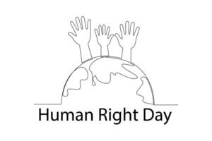 ett kontinuerlig linje teckning av december 10, värld mänsklig rättigheter dag begrepp. klotter vektor illustration i enkel linjär stil.