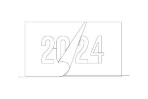 kontinuierlich einer Linie Zeichnung 2024 glücklich Neu Jahr Logo Text Design. Gekritzel Vektor Illustration.