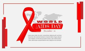 värld AIDS dag mall med röd band i främre av värld Karta vektor