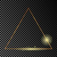 Gold glühend Dreieck Rahmen isoliert auf dunkel Hintergrund. glänzend Rahmen mit glühend Auswirkungen. Vektor Illustration.