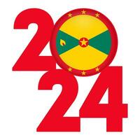 Lycklig ny år 2024 baner med grenada flagga inuti. vektor illustration.