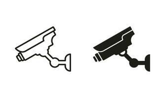 Sicherheit Video Kamera Linie und Silhouette schwarz Symbol Satz. Überwachungskamera, Überwachung elektronisch System. Steuerung Straße Ausrüstung. Überwachung Sicherheit Schutz Symbol Sammlung. isoliert Vektor Illustration.