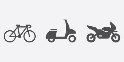 motorcykel, cykel, moped, skoter silhuett ikon uppsättning. leverans service transport glyf piktogram. väg trafik fast tecken. motor transport symbol samling. isolerat vektor illustration.