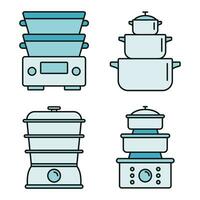 matlagning ångkokare ikon uppsättning vektor Färg