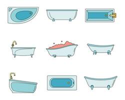 Badewanne Innere Symbole einstellen Vektor Farbe