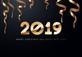 2019 Holiday Vector hälsning illustration med gyllene nummer.